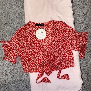 Red Floral Tie Top